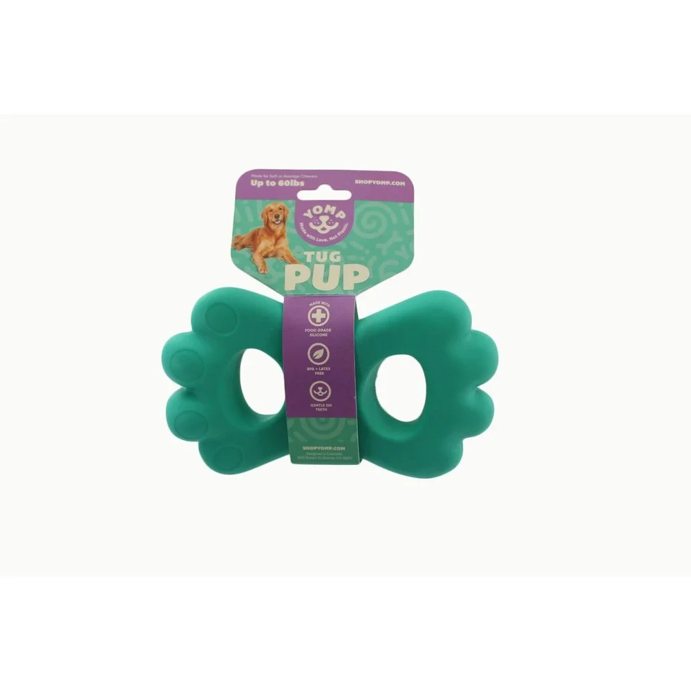 Yomp Tug Pup Silicone Dog Toy Teal Paw Shape BPA Free for Dogs Up to‎ 60lbs